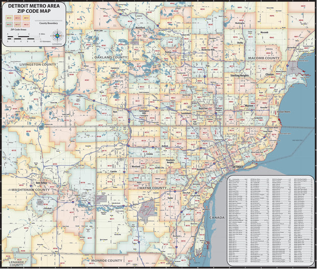Detroit Metro Area Zip Code Wall Map – American Map Store