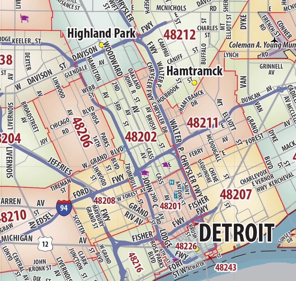Detroit Metro Area Zip Code Wall Map
