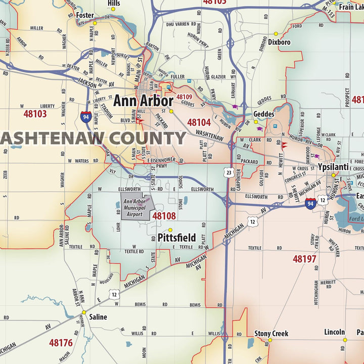 Detroit Metro Area Zip Code Wall Map