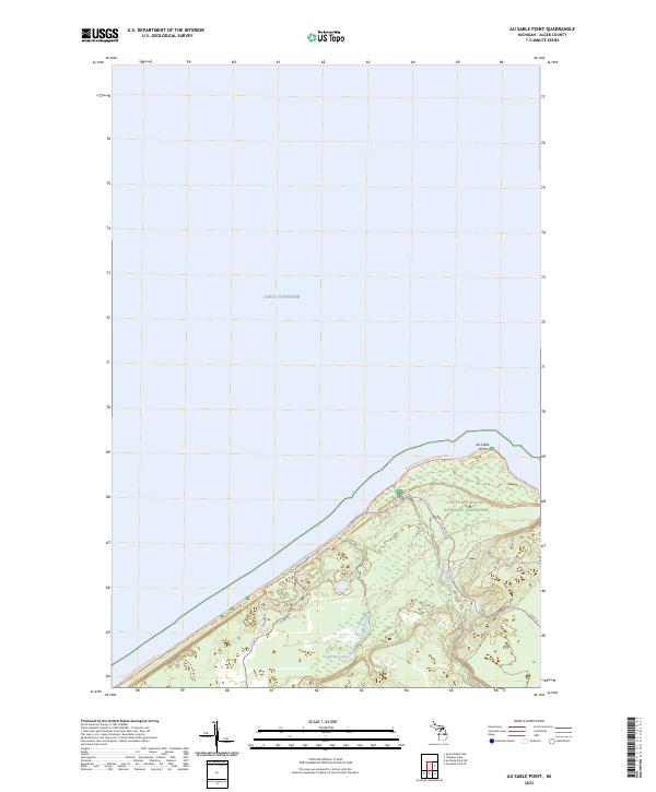 US Topo 7.5-minute map for Au Sable Point MI – American Map Store