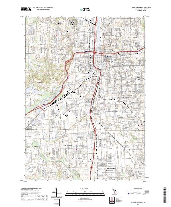 US Topo 7.5-minute map for Grand Rapids West MI