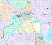 Colorcast Zip Code Style Wall Map of St. Paul, MN. by Market Maps