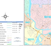 Colorcast Zip Code Style Wall Map of St. Paul, MN. by Market Maps