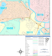 Colorcast Zip Code Style Wall Map of Minneapolis, MN. by Market Maps