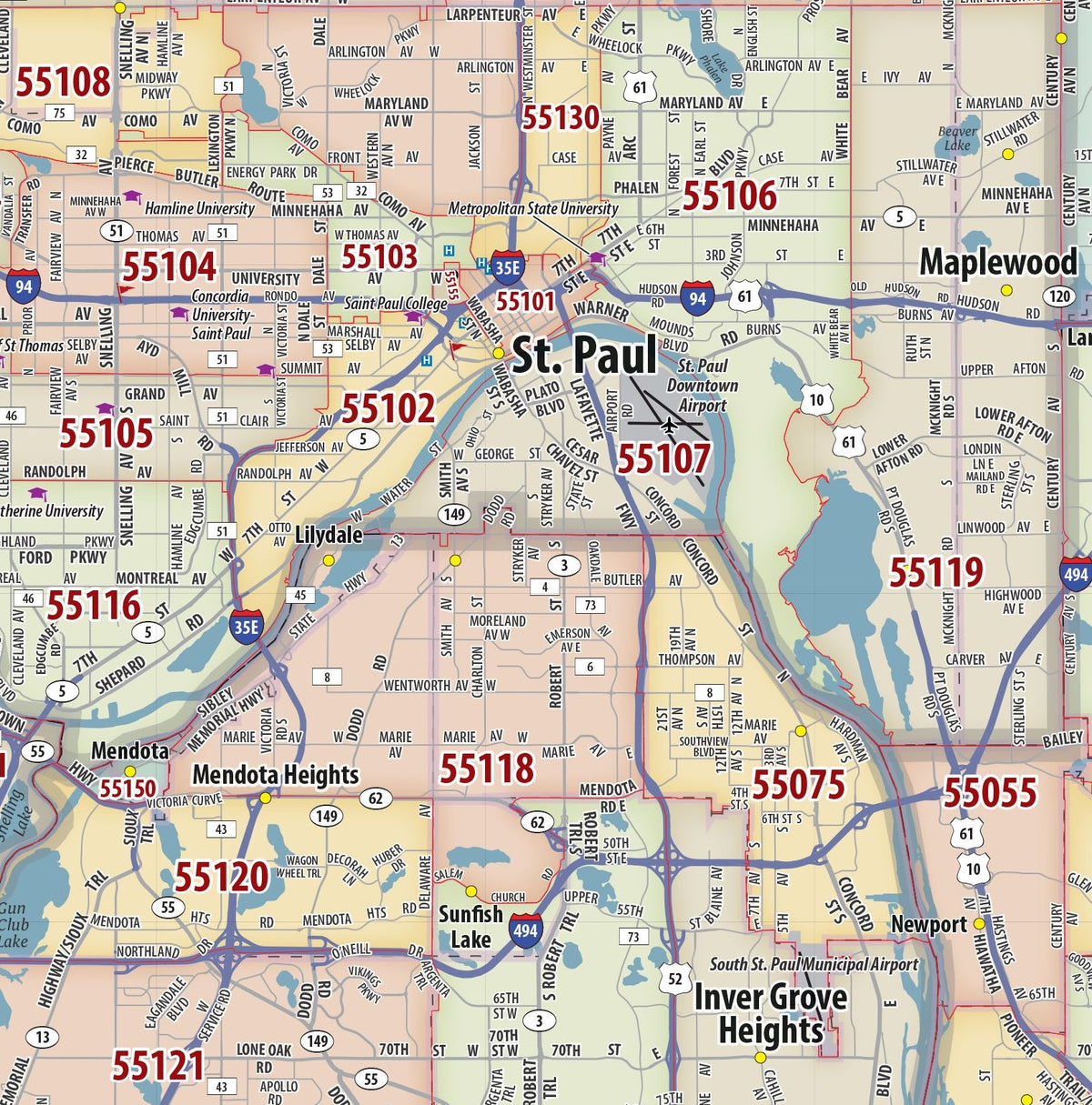 55109 Zip Code Map Minneapolis - St Paul Area Zip Code Map – American Map Store
