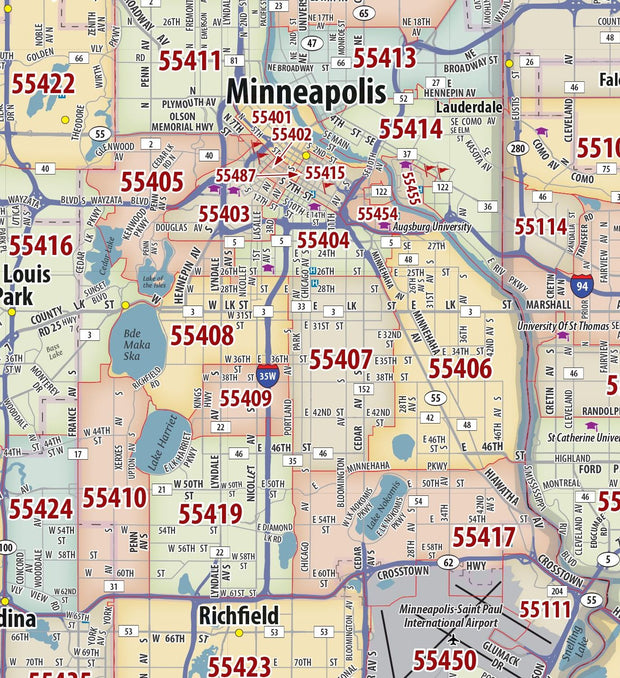 Minneapolis - St Paul Area Zip Code Map