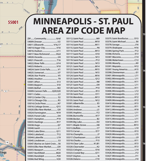 Minneapolis - St Paul Area Zip Code Map