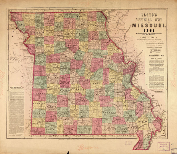 Lloyd's Official Map of Missouri, 1861