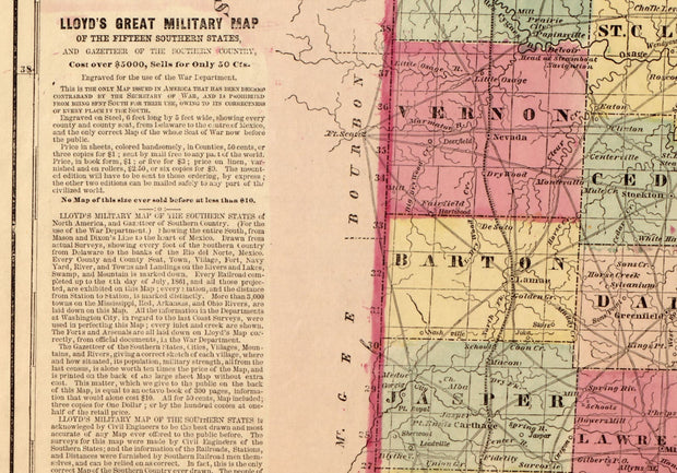 Lloyd's Official Map of Missouri, 1861