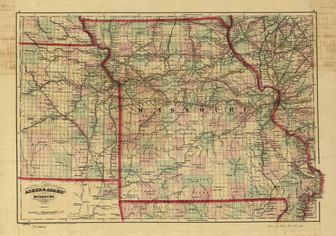 New Commercial &amp; Topographic RailRoad Map and Guide of Missouri, 1872