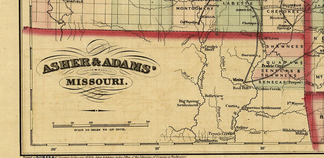 New Commercial &amp; Topographic RailRoad Map and Guide of Missouri, 1872