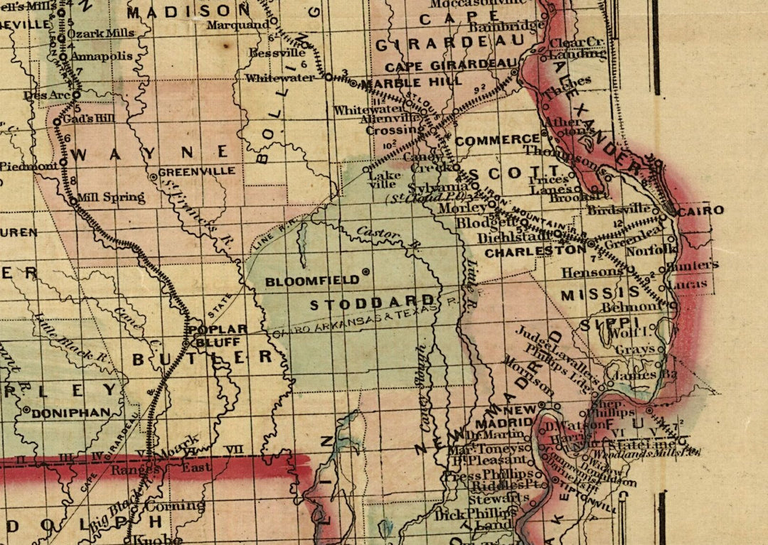 New Commercial &amp; Topographic RailRoad Map and Guide of Missouri, 1872