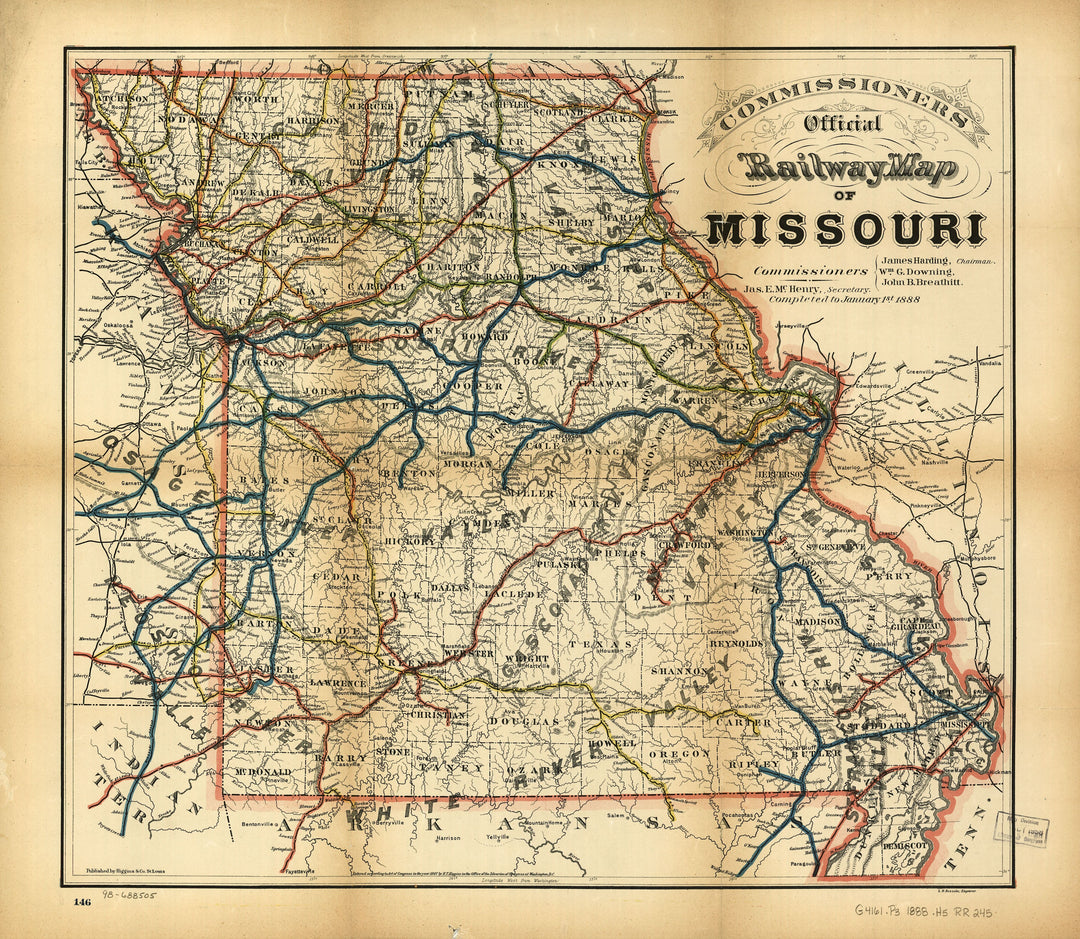Commisioners Offficial Railway Map of Missouri, 1888
