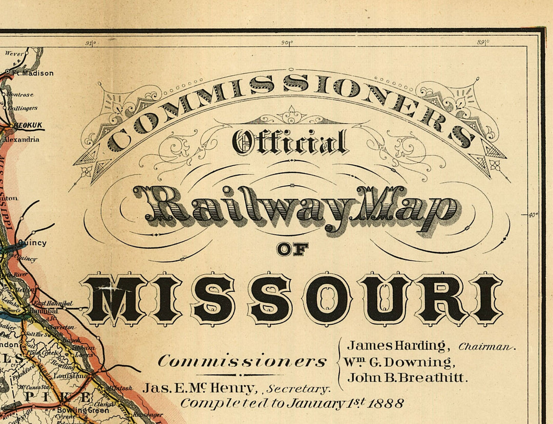 Commisioners Offficial Railway Map of Missouri, 1888