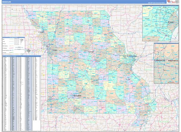 Color Cast Style Wall Map of Missouri by Market Maps