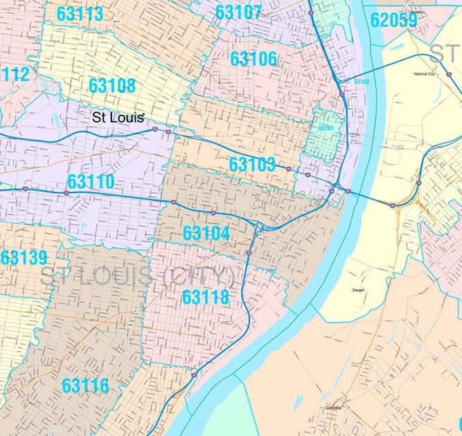 Colorcast Zip Code Style Wall Map of St. Louis, MO. by Market Maps ...