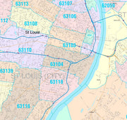 Colorcast Zip Code Style Wall Map of St. Louis, MO. by Market Maps