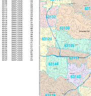 Colorcast Zip Code Style Wall Map of St. Louis, MO. by Market Maps