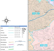 Colorcast Zip Code Style Wall Map of St. Louis, MO. by Market Maps