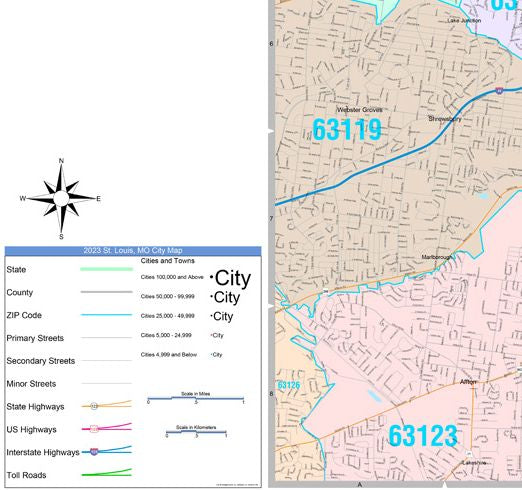 Colorcast Zip Code Style Wall Map of St. Louis, MO. by Market Maps ...