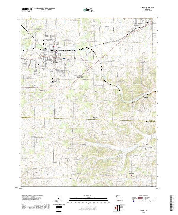 USGS US Topo 7.5-minute map for Aurora MO 2021