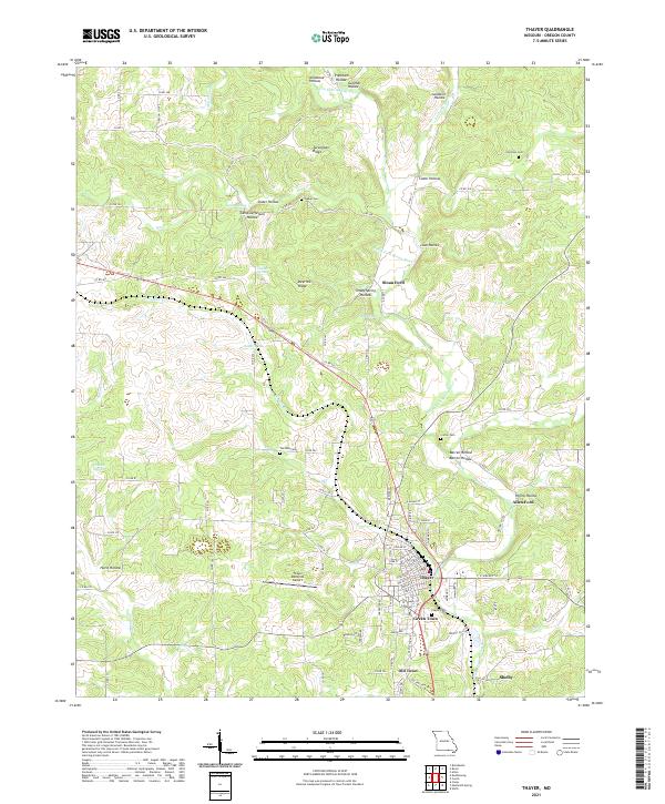 USGS US Topo 7.5-minute map for Thayer MO 2021 – American Map Store