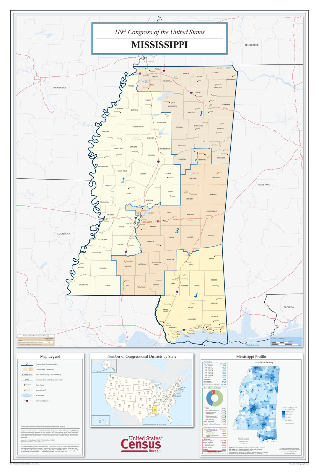Mississippi Congressional District Wall Map