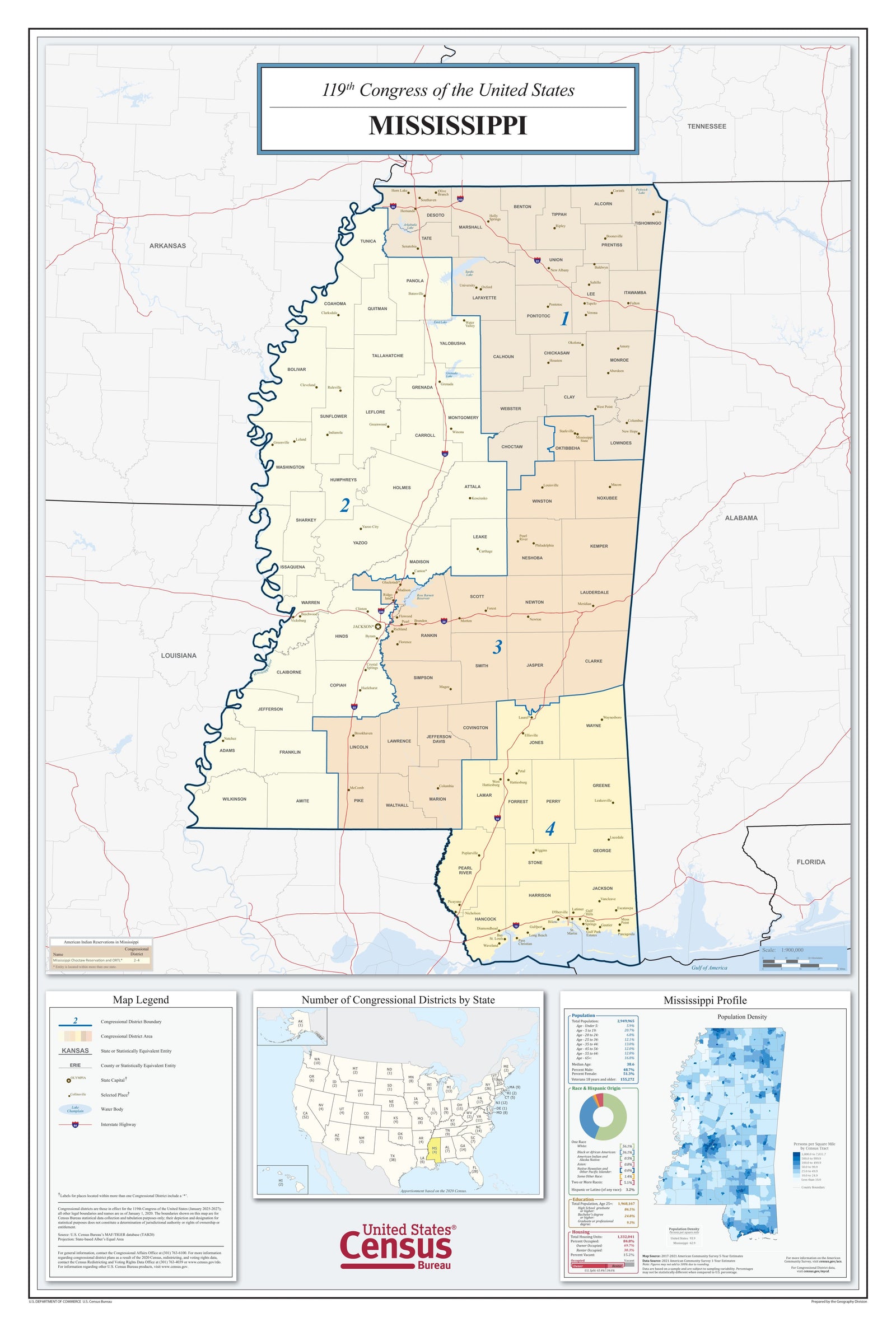 Mississippi Congressional District Wall Map