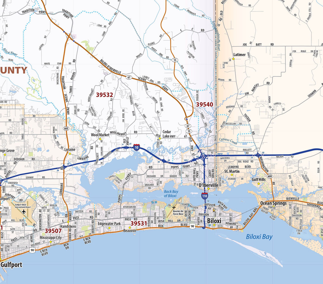 Mississippi Gulf Coast Area Wall Map