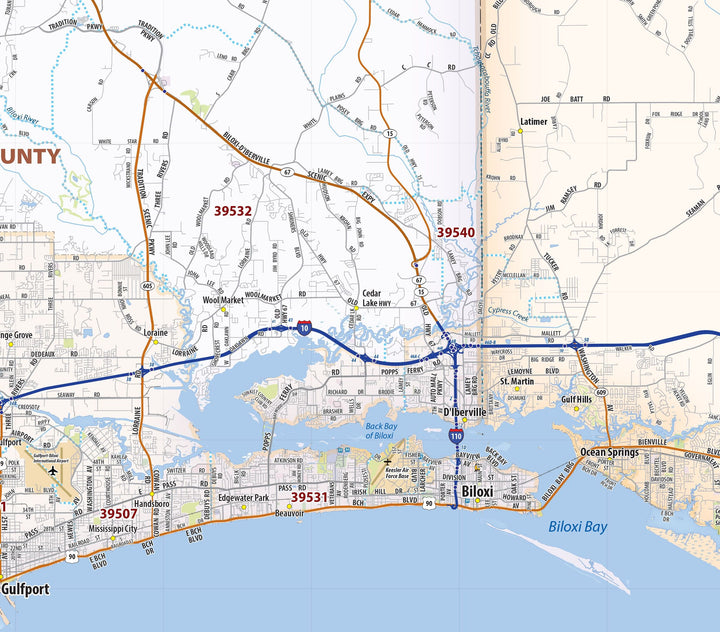 Mississippi Gulf Coast Area Wall Map
