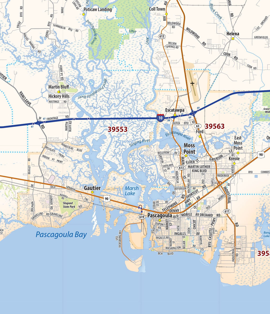 Mississippi Gulf Coast Area Wall Map