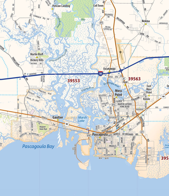 Mississippi Gulf Coast Area Wall Map