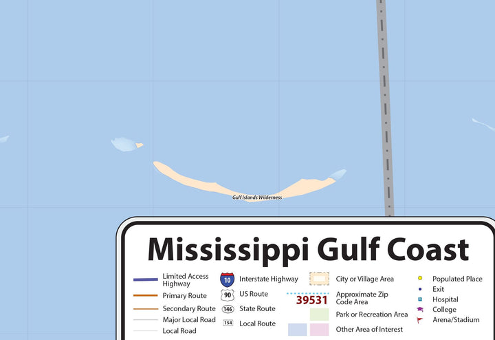 Mississippi Gulf Coast Area Wall Map