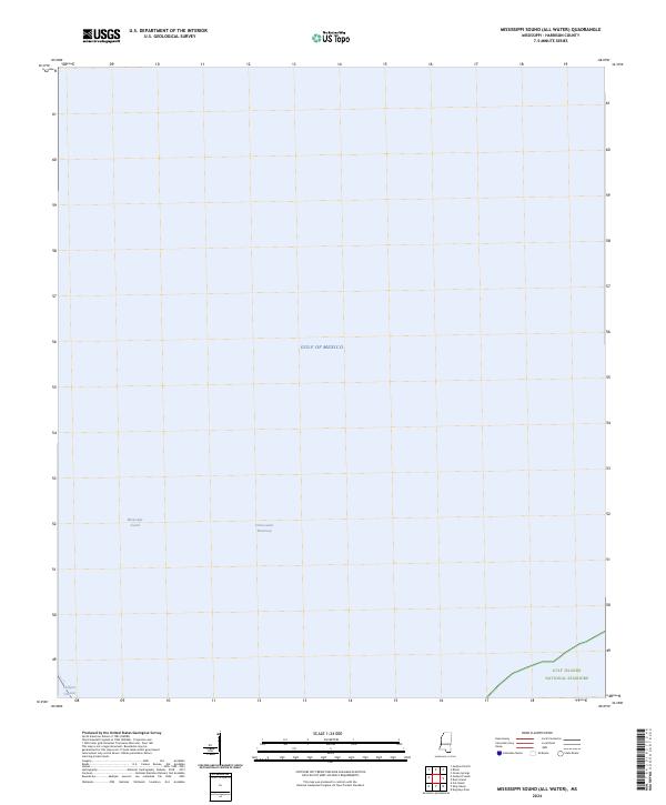 US Topo 7.5-minute map for Mississippi Sound (All Water) MS