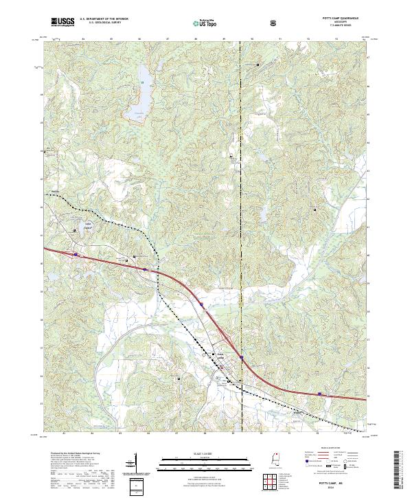 US Topo 7.5-minute map for Potts Camp MS