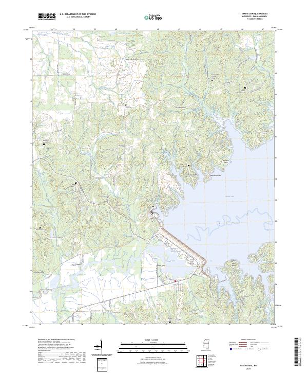 US Topo 7.5-minute map for Sardis Dam MS