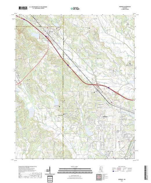 US Topo 7.5-minute map for Sherman MS – American Map Store