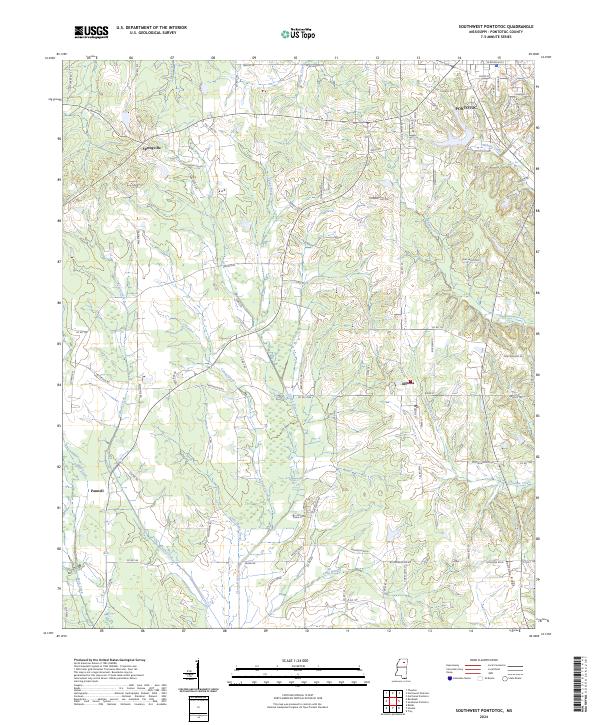 US Topo 7.5-minute map for Southwest Pontotoc MS
