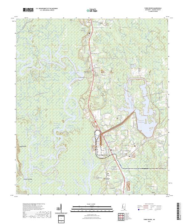 US Topo 7.5-minute map for Three Rivers MS