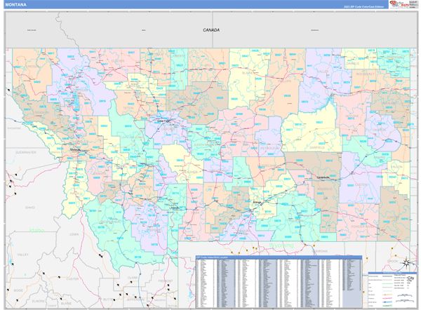 Color Cast Style Wall Map of Montana
