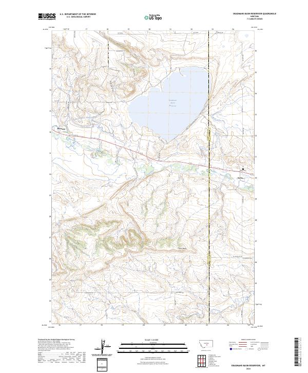 US Topo 7.5minute map for Deadmans Basin Reservoir MT American Map Store