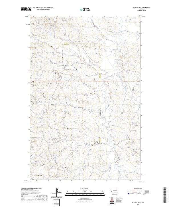 US Topo 7.5-minute map for Flowing Well MT