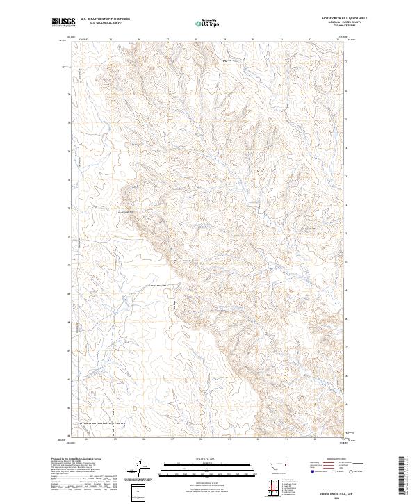 US Topo 7.5-minute map for Horse Creek Hill MT