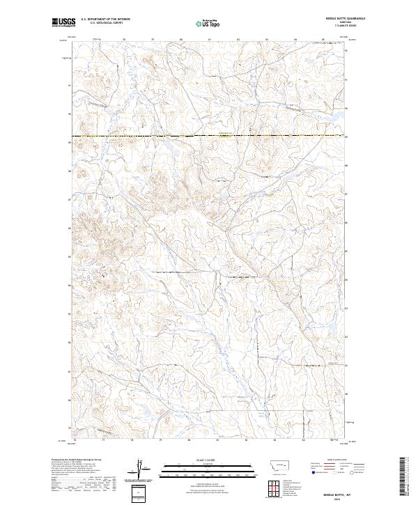 US Topo 7.5-minute map for Needle Butte MT