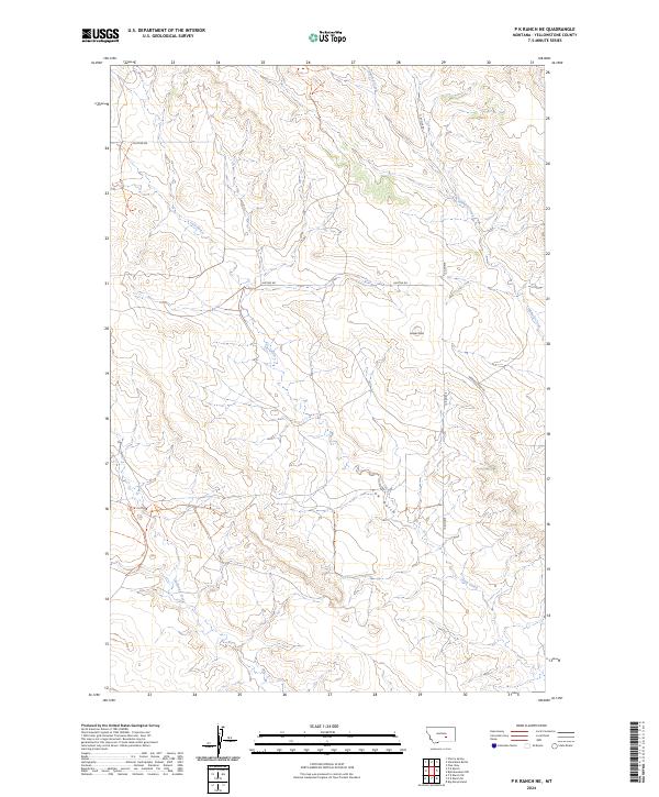 US Topo 7.5-minute map for P K Ranch NE MT