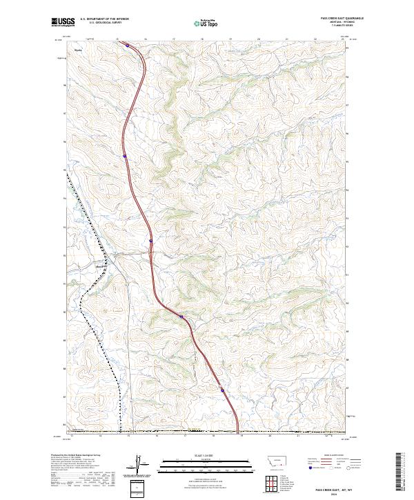 US Topo 7.5-minute map for Pass Creek East MTWY