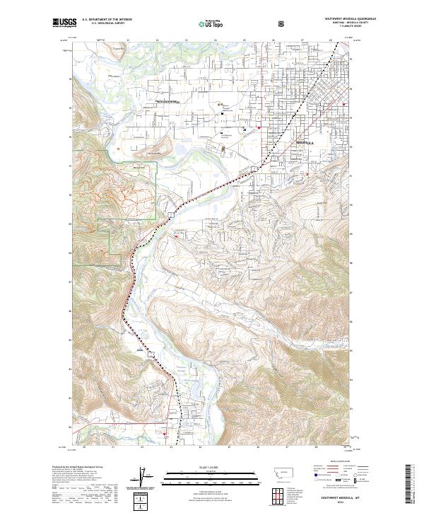 US Topo 7.5-minute map for Southwest Missoula MT