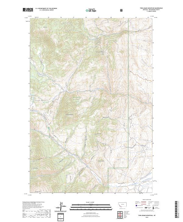US Topo 7.5-minute map for Twin Adams Mountain MT