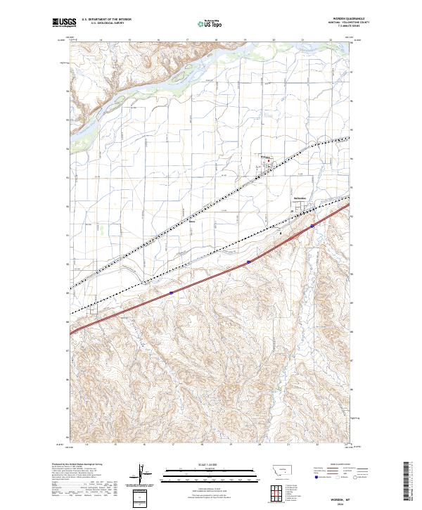 US Topo 7.5-minute map for Worden MT
