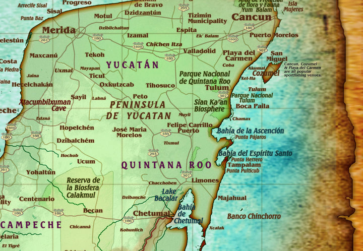Antique Style Wall Map of Mexico